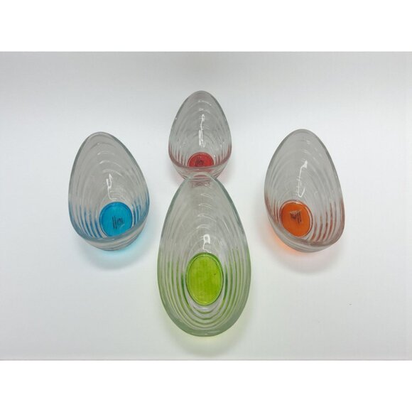 vintage 2pc. salad/desert bowl set boat shaped clear ribbed glass with green and - Picture 8 of 8